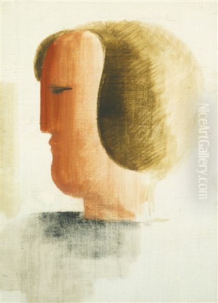 Kopf Nach Links (head To The Left) Oil Painting by Oskar Schlemmer