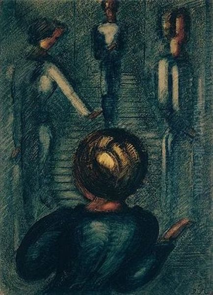 Blaue Treppe Oil Painting by Oskar Schlemmer