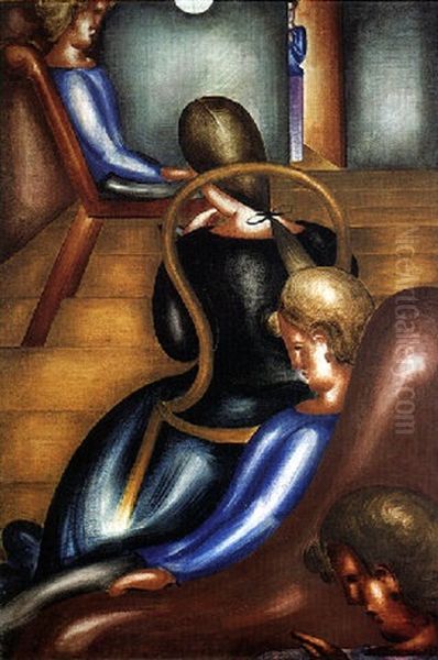 Grosse Sitzendengruppe 1 Oil Painting by Oskar Schlemmer