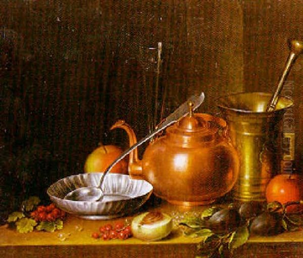 Stilleben Mit Topfen Und Obst Oil Painting by Adam Johann Schlesinger