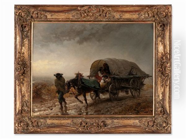 Covered Wagon Oil Painting by Carl Schlesinger