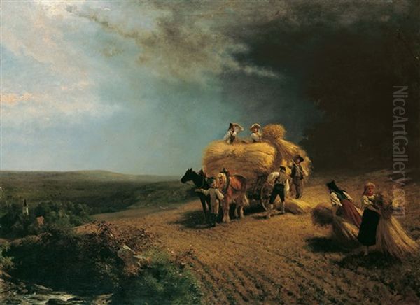 Heueinfahren Bei Nahendem Gewitter Oil Painting by Carl Schlesinger