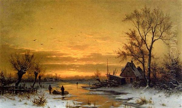 Winterlandschaft Bei Sonnenuntergang Oil Painting by Carl Schlesinger