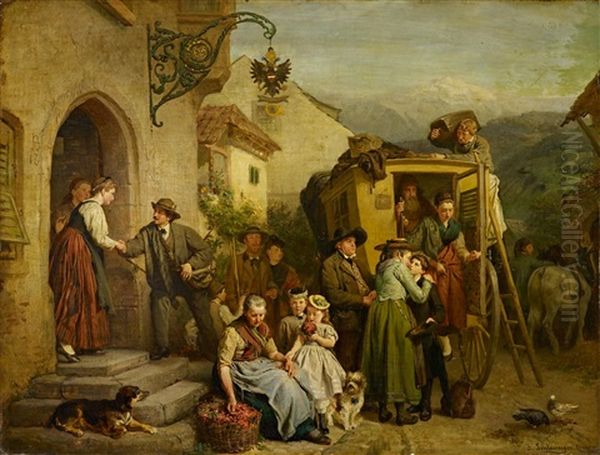 Die Ankunft Der Postkutsche Oil Painting by Felix Schlesinger