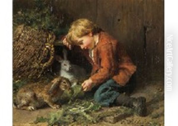 The Rabbit And Shepherd Oil Painting by Felix Schlesinger