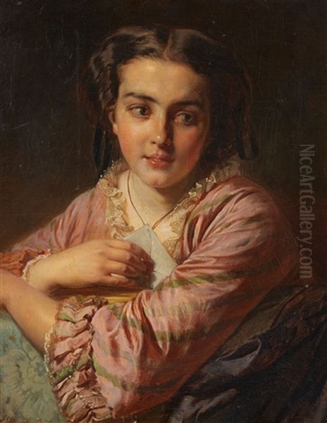 Portrait Of A Young Woman Oil Painting by Felix Schlesinger