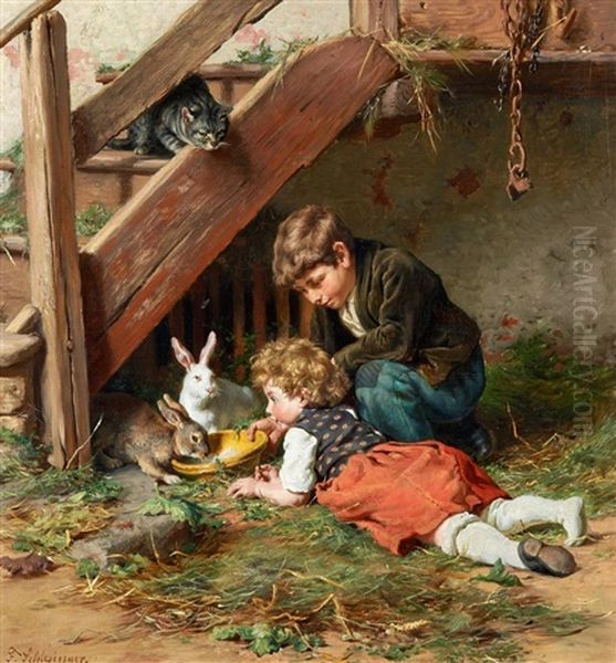 Die Nachmittagsfutterung Oil Painting by Felix Schlesinger