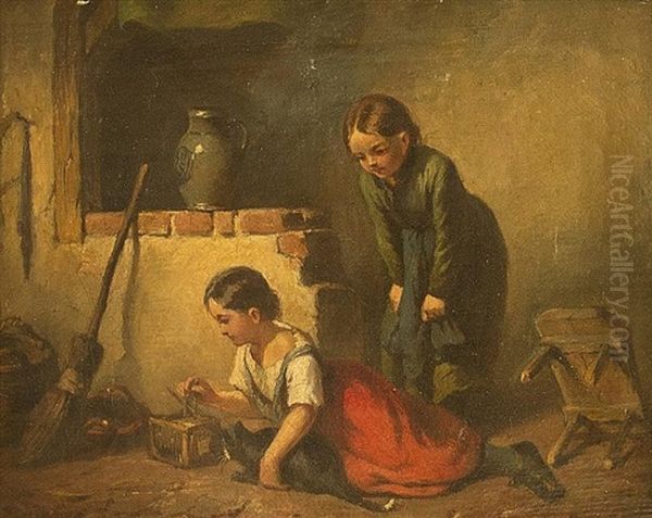 Playing Children Oil Painting by Felix Schlesinger