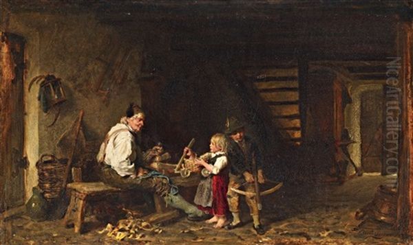 In The Carpenter's Workshop Oil Painting by Felix Schlesinger