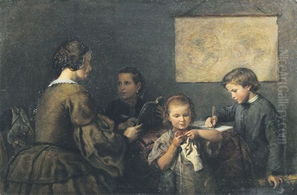 Mutter Unterrichtet Ihre Kinder Oil Painting by Felix Schlesinger