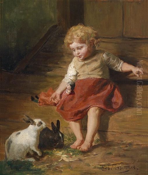 Futter Fur Die Haschen Oil Painting by Felix Schlesinger