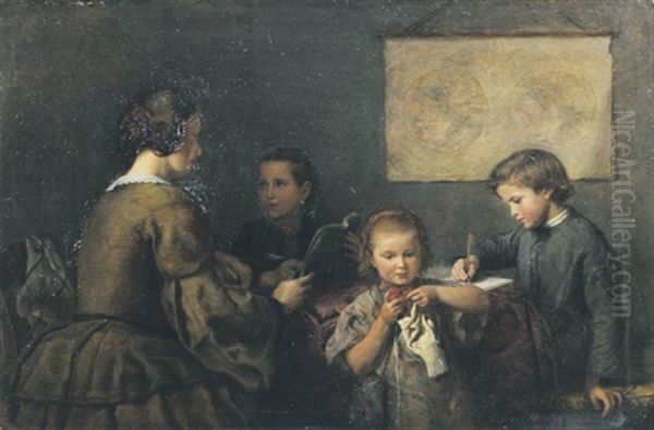 Mutter Unterrichtet Ihre Kinder Oil Painting by Felix Schlesinger