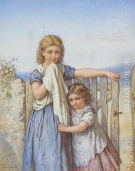 Two Girls By A Gate Oil Painting by Agnes Rose Bouvier