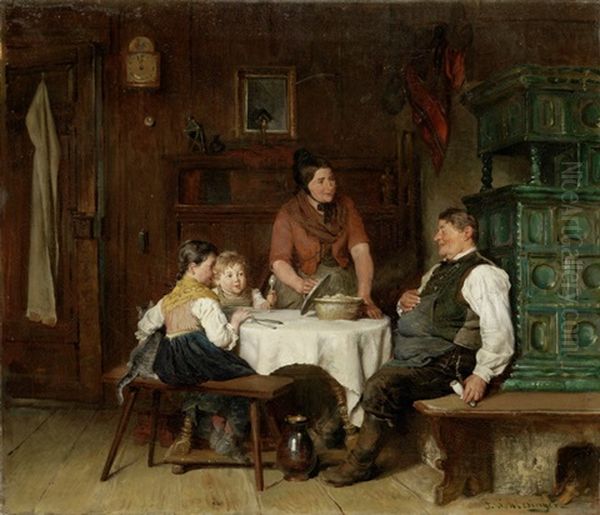 Bauernfamilie Beim Mahl Oil Painting by Felix Schlesinger