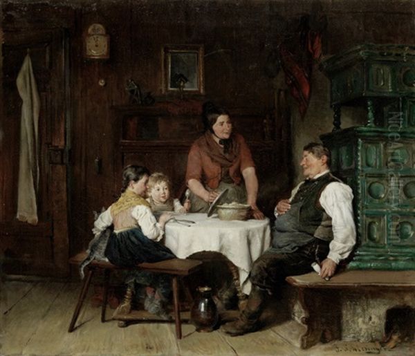 Bauerliche Familie Beim Mahl Oil Painting by Felix Schlesinger