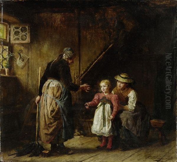 Zu Besuch Bei Grosmutter Oil Painting by Felix Schlesinger