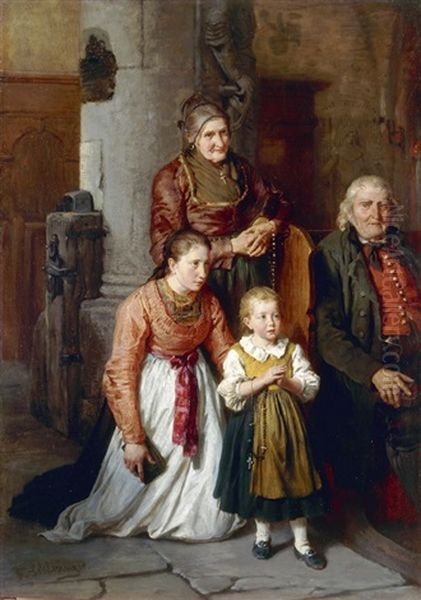 Drei Generationen In Der Kirche Oil Painting by Felix Schlesinger