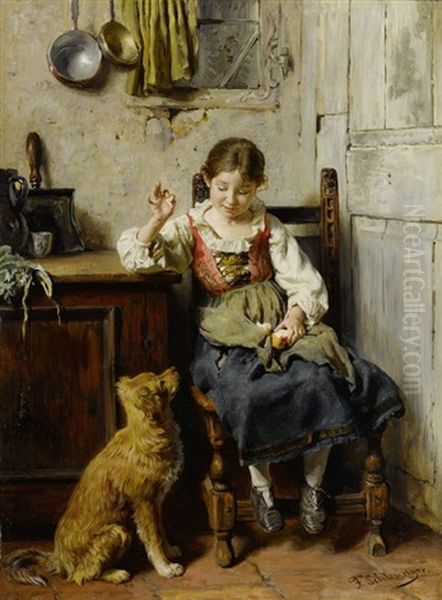 Madchen Mit Hund Oil Painting by Felix Schlesinger