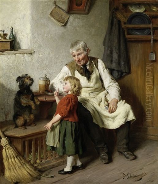 Der Grossvater Mit Dem Enkel Und Einem Hund Oil Painting by Felix Schlesinger