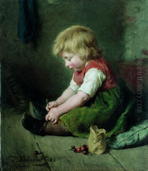 Kleines Madchen Beim Schuheanziehen Oil Painting by Felix Schlesinger