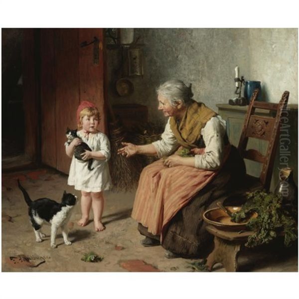 Besuch Bei Oma Oil Painting by Felix Schlesinger