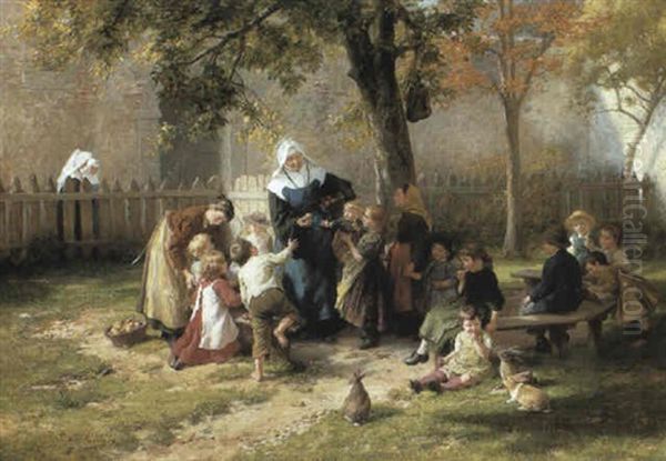 The Schoolyard Oil Painting by Felix Schlesinger