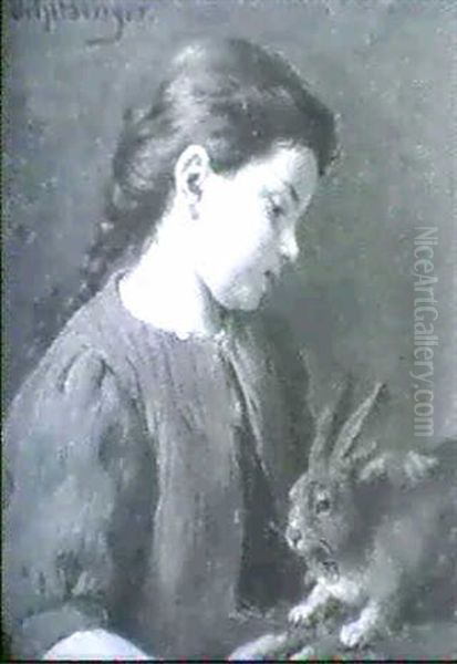 Kleines Madchen, Das Einen Hasen Futtert Oil Painting by Felix Schlesinger