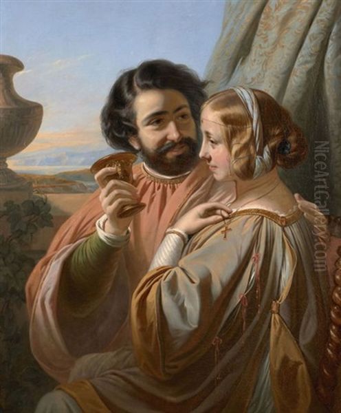 Couple En Habits Medievaux Oil Painting by Henry Guillaume Schlesinger