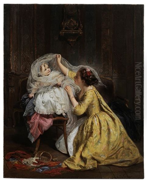 Mother Playing With Child Oil Painting by Henry Guillaume Schlesinger