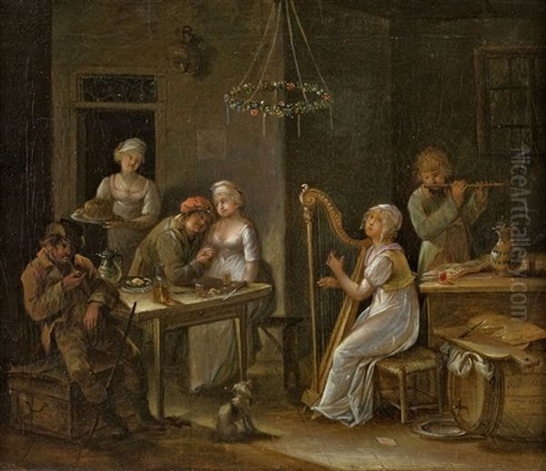 Interieur Mit Musizierender Gesellschaft Oil Painting by Johann Schlesinger