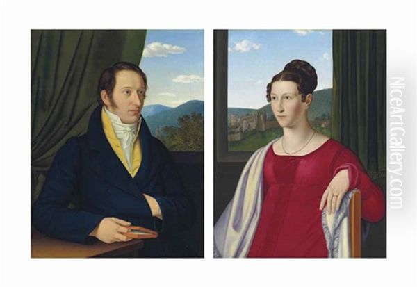 Portrait Of Professor Leopold Gmelin And His Wife Louise Mauer Oil Painting by Johann Jacob Schlesinger