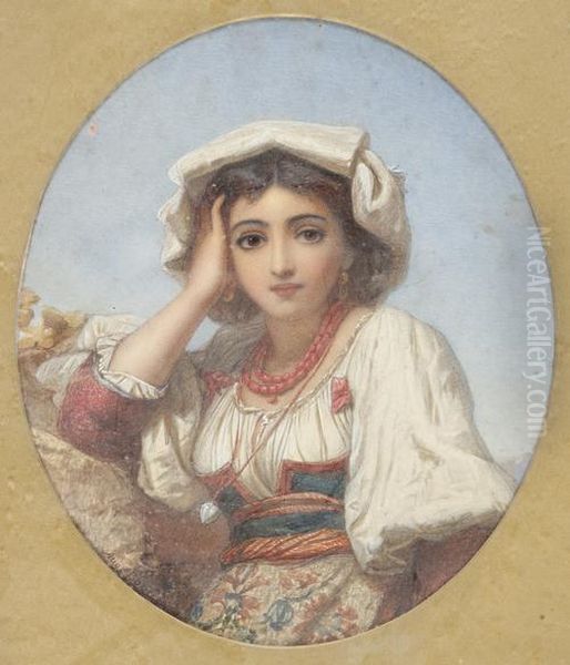 Arab Girl Oil Painting by Auguste Jules Bouvier, N.W.S.