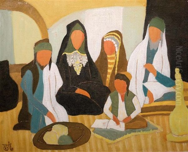 Yemen Family Oil Painting by Shmuel Schlesinger