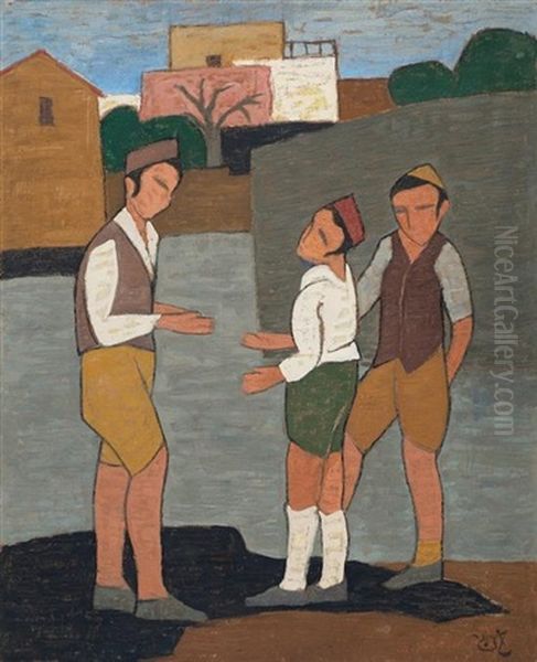 Children Of Jerusalem Oil Painting by Shmuel Schlesinger