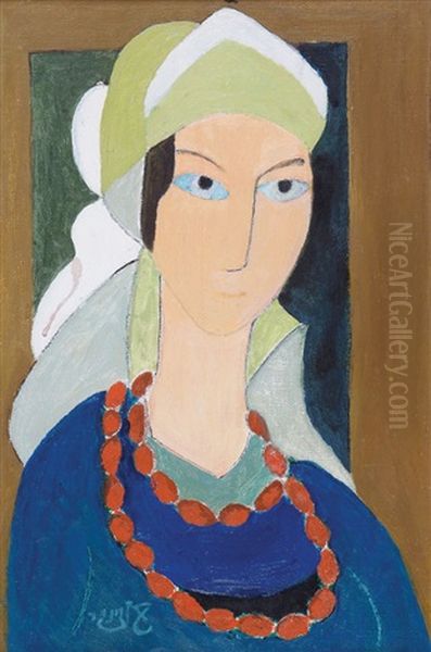 Girl With Necklace Oil Painting by Shmuel Schlesinger