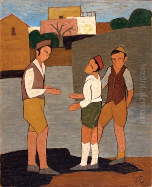 Children Of Jerusalem Oil Painting by Shmuel Schlesinger