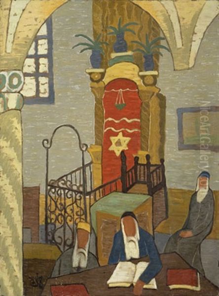 Synagogue In Safed Oil Painting by Shmuel Schlesinger