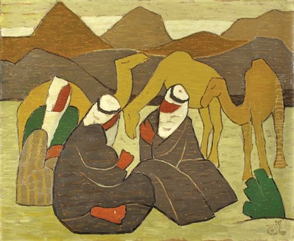 Meeting In The Desert Oil Painting by Shmuel Schlesinger