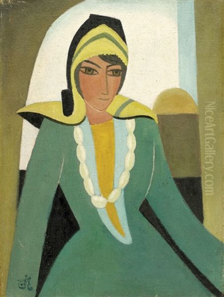 Young Woman In Yemenite Dress Oil Painting by Shmuel Schlesinger