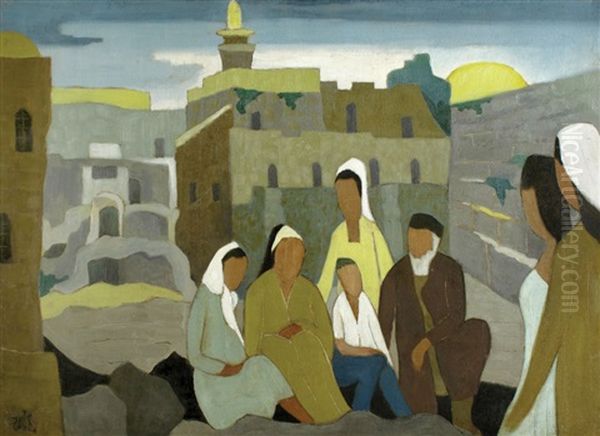 By The Wailing Wall Oil Painting by Shmuel Schlesinger