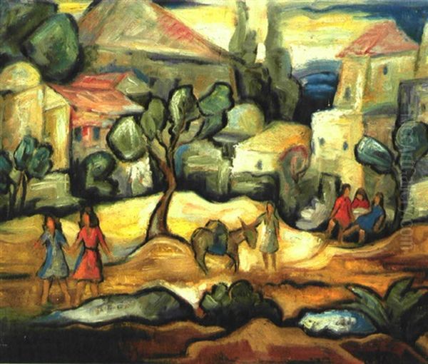 Landscape With Figures Oil Painting by Shmuel Schlesinger