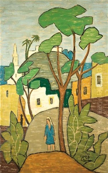 Pioneer In Jaffa Oil Painting by Shmuel Schlesinger