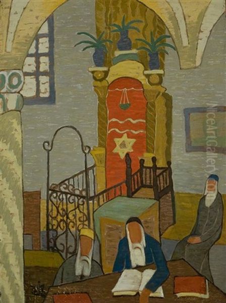 Synagogue In Safed Oil Painting by Shmuel Schlesinger