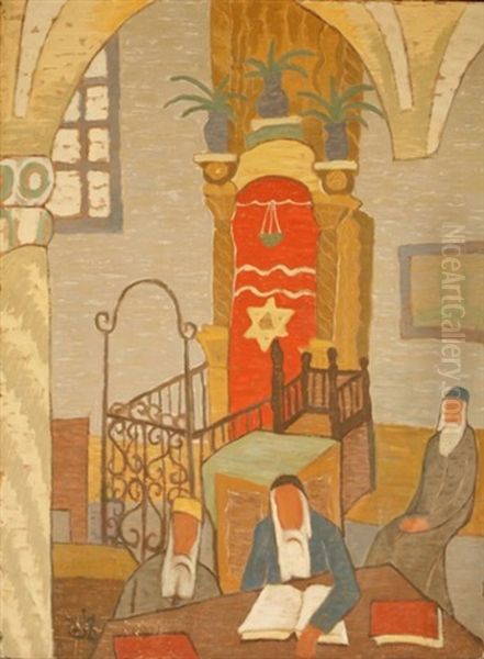 Synagogue In Safed Oil Painting by Shmuel Schlesinger