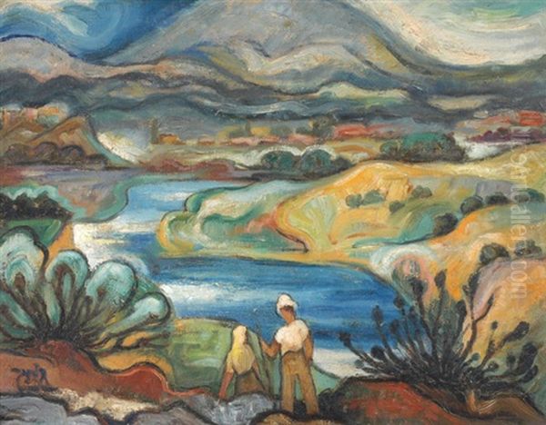 On The River Banks Oil Painting by Shmuel Schlesinger