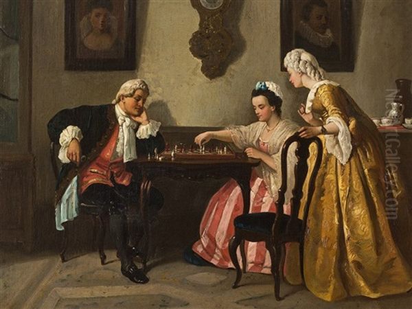 Chess Player Oil Painting by Wilhelm Heinrich Schlesinger