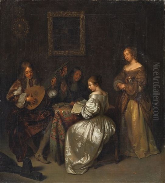 Interieur Mit Musizierenden Oil Painting by Jan Philipp van Schlichten