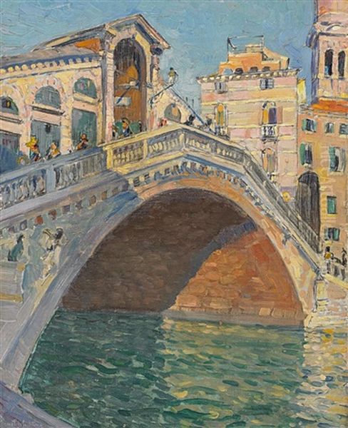 Die Rialtobrucke In Venedig Oil Painting by Max Schlichting