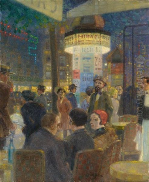 Boulevardcafe In Paris Oil Painting by Max Schlichting