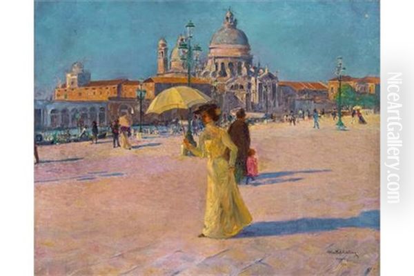 Uferpromenade In Venedig Mit Blick Auf Santa Maria Della Salute Oil Painting by Max Schlichting